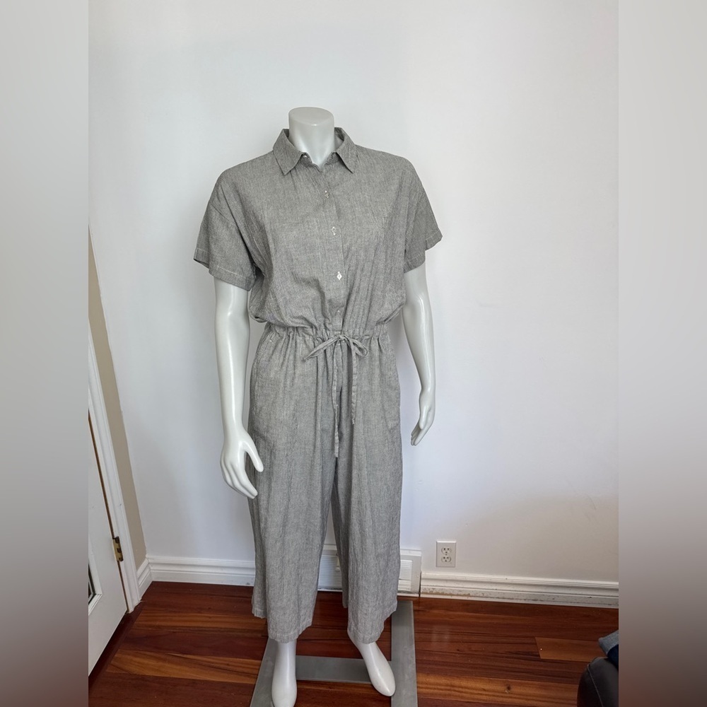 EILEEN FISHER - ORGANIC COTTON LINEN Ticking Stripe Jumpsuit. Boxy fit. XS - Picture 10 of 14